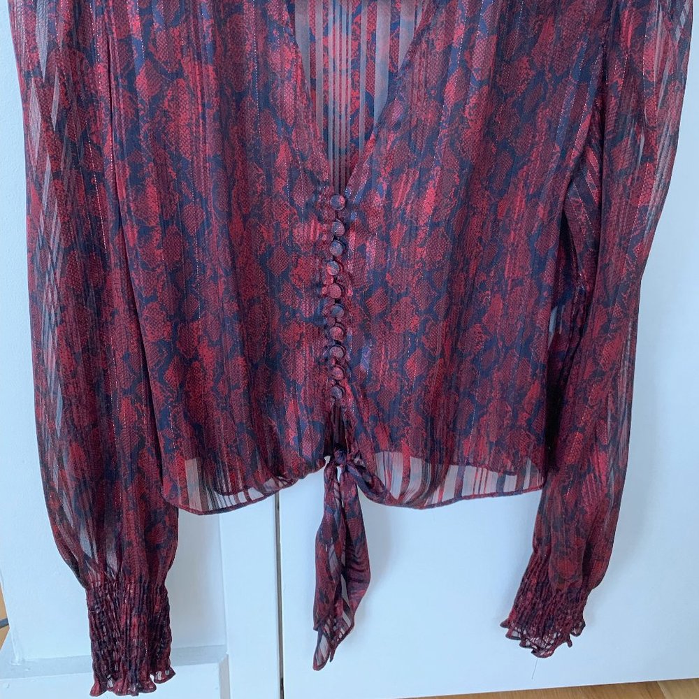Zara Red & Navy Pattern Button Blouse - image 2
